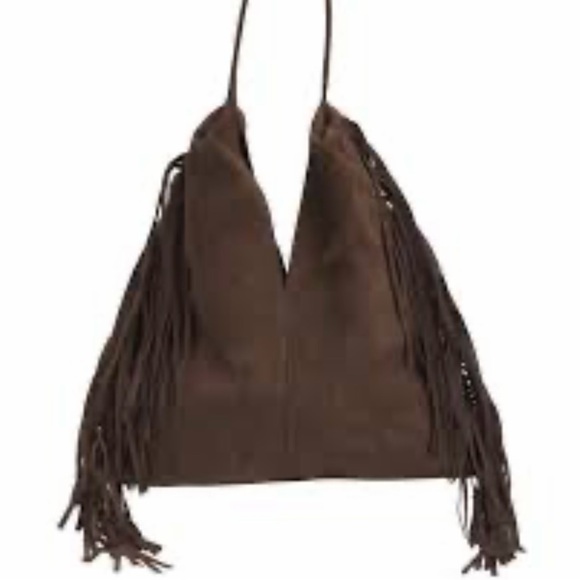 Divina Firenze Handbags - Divina Firenze Genuine Leather Brown Suede Fringe Bag